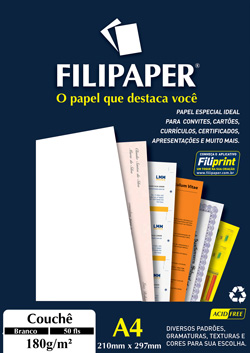 PAPEL COUCHÊ BRANCO - A4 - GRAMATURA 180 G/m2 - 50 FOLHAS